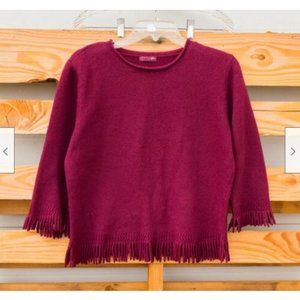 J. Crew 80% Lambswool Burgundy Rolled Collar Fringed Sweater Sz L 40" Bust